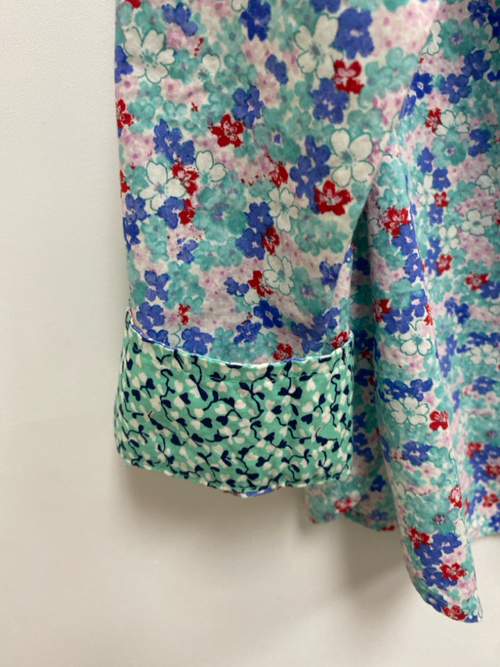 Talbots Size LP Mint Green Blue/Red Floral Button Up Petite Top