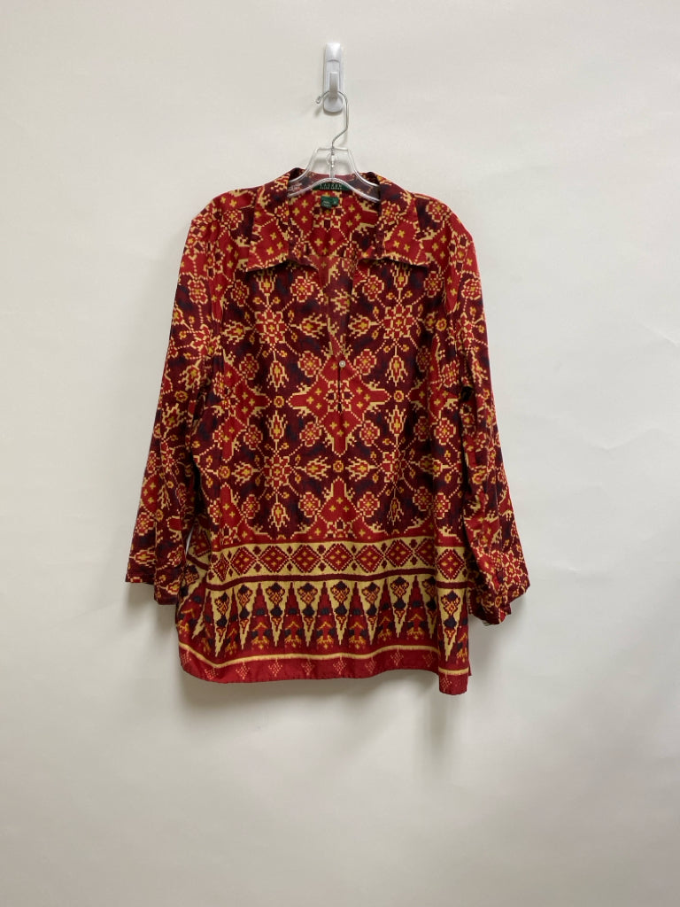 Lauren Ralph Lauren Size 2X Red Burgundy Print Plus Size Top