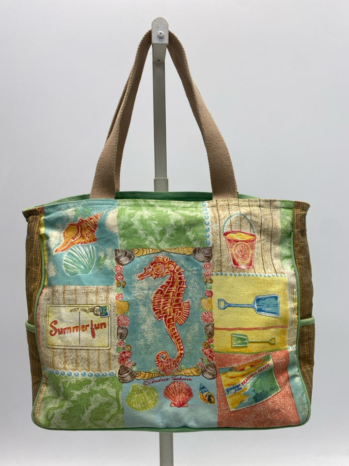 Green Multi-Color Summer Tote Bag