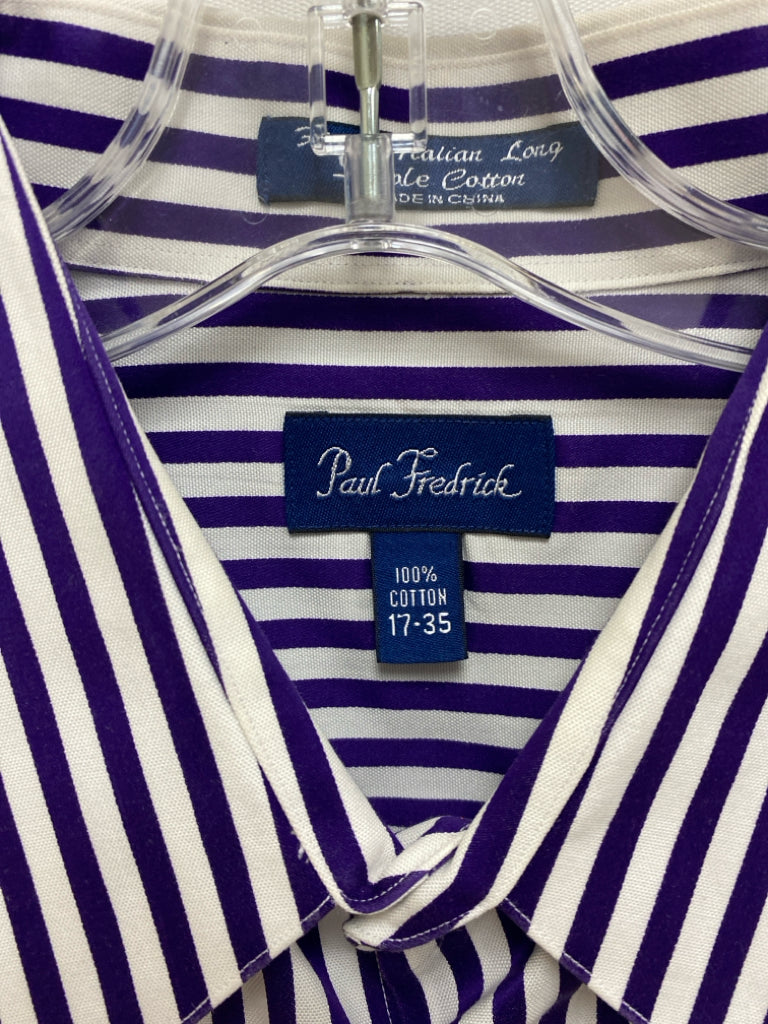 Paul Fredrick Size 17 Purple White Striped Button Up Men&