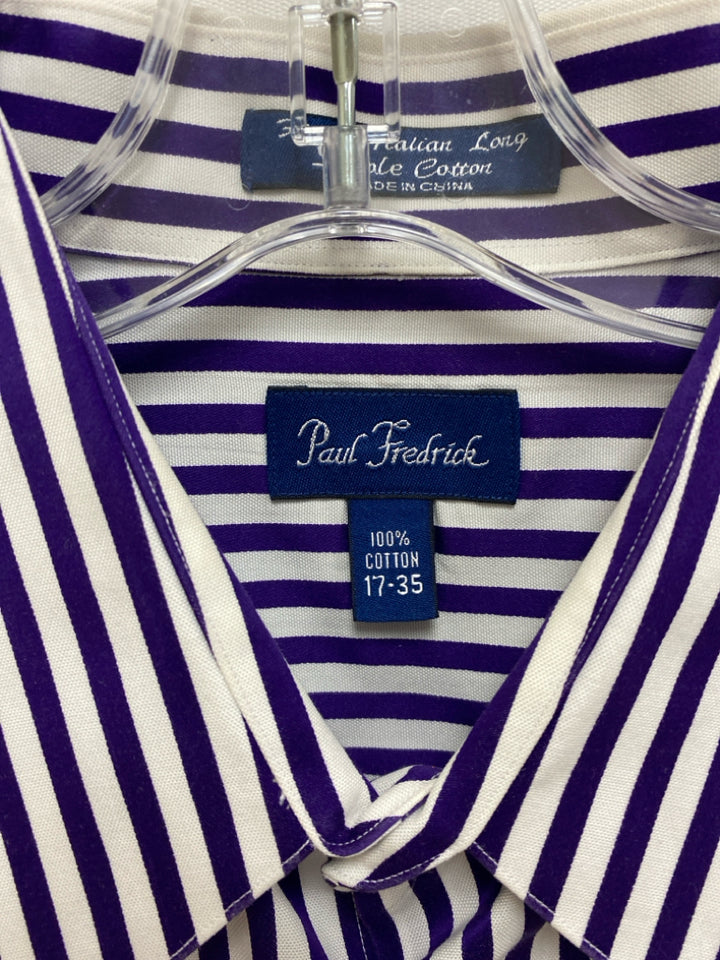 Paul Fredrick Size 17 Purple White Striped Button Up Men&