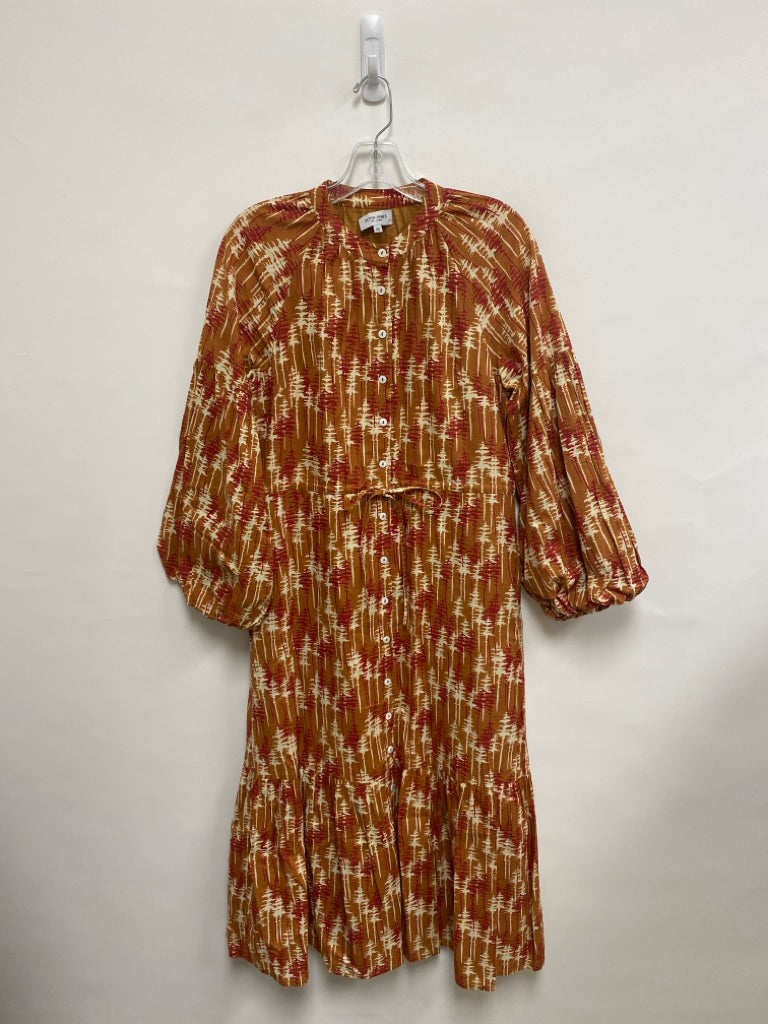 OLIVIA JAMES Size XS Terra Cotta Red/Cream Print Long Sleeve Ladies Dress