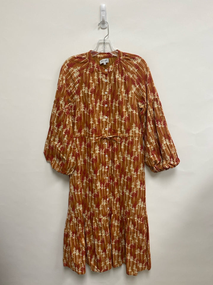 OLIVIA JAMES Size XS Terra Cotta Red/Cream Print Long Sleeve Ladies Dress