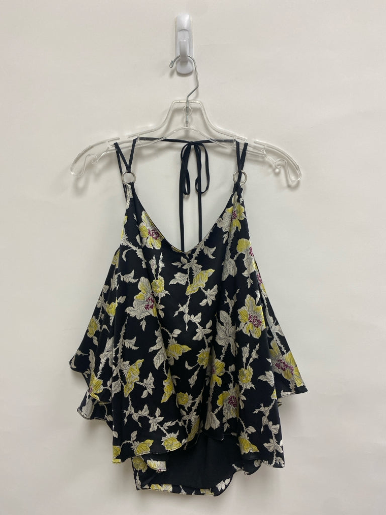 Cinq a Sept Size L Black Yellow/Cream Floral Cold Shoulder Silk Ladies Top