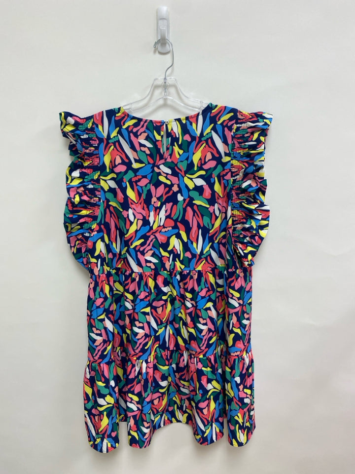 NWT Michelle McDowell Size XL Navy Multi Color Print Tiered Ladies Dress
