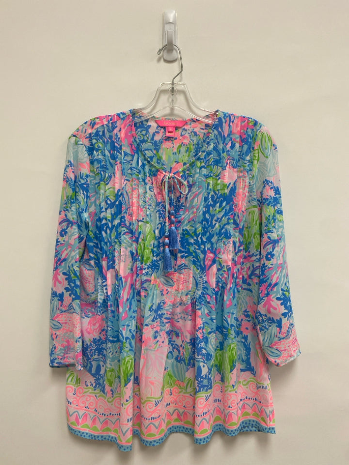 LILLY PULITZER Size S Pink/Blue White/Green Pleated Ladies Top