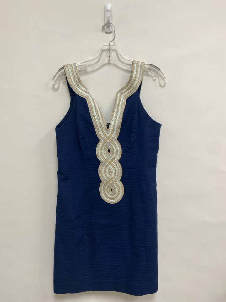 LILLY PULITZER Size 8 Navy Gold/Silver Trimmed Sleeveless Ladies Dress
