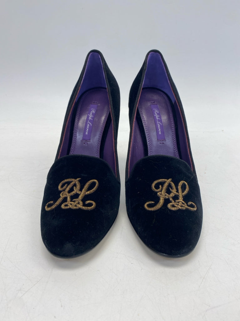 Ralph Lauren US Shoe Size 38B Black Gold Purple Label Velvet Heels
