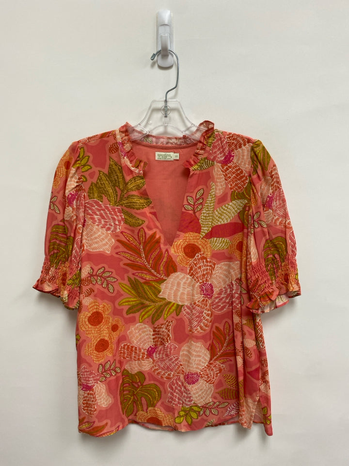 Spartina 449 Size XS Coral/Cream Pink/Green Floral V Neck Ladies Top