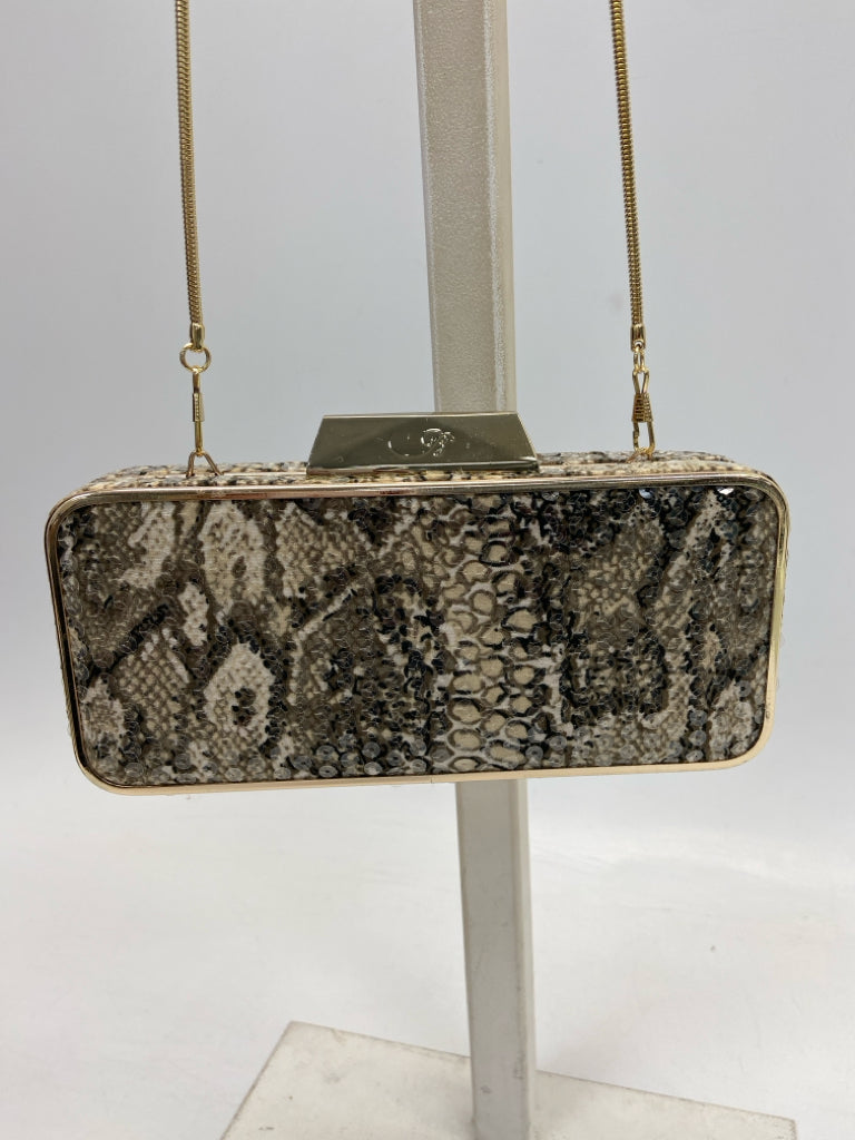 Belle B. Mischka Tan Gray Snakeskin(s) Sequins Handbag