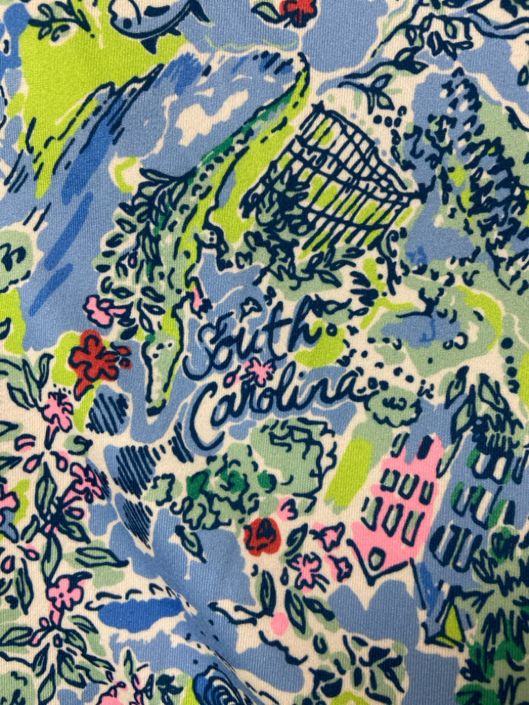 LILLY PULITZER Size S Blue Green/Pink Scene Polo Men&