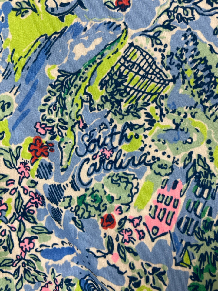 LILLY PULITZER Size S Blue Green/Pink Scene Polo Men&