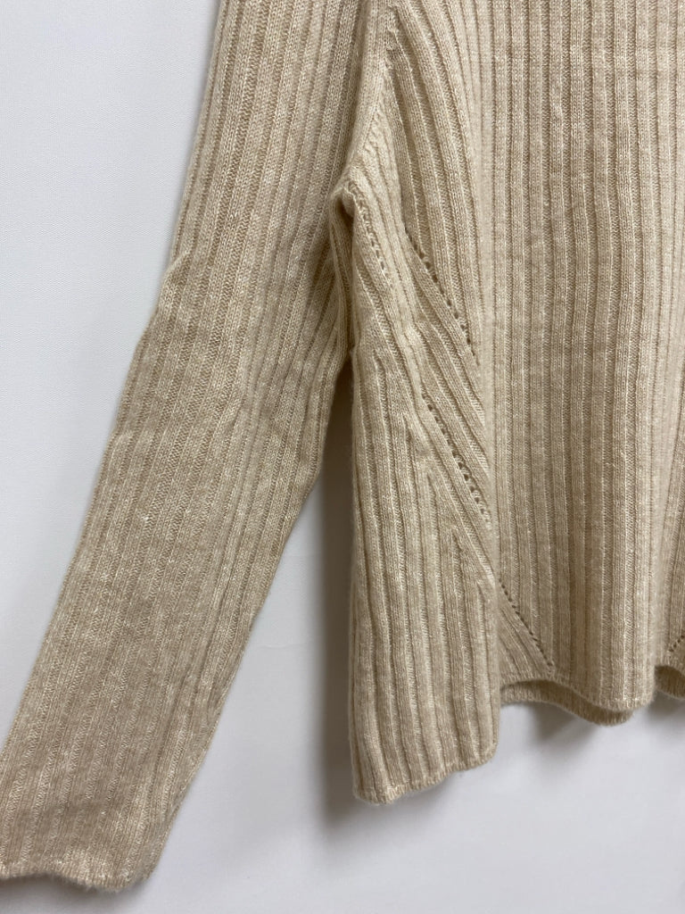 J McLaughlin Size L Beige Ribbed Cashmere Blend Ladies Sweater