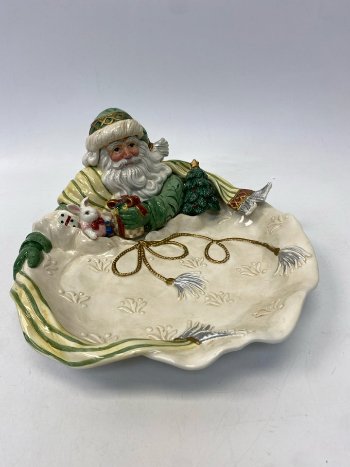 Fitz/Floyd Cream Green/Multi Santa Christmas