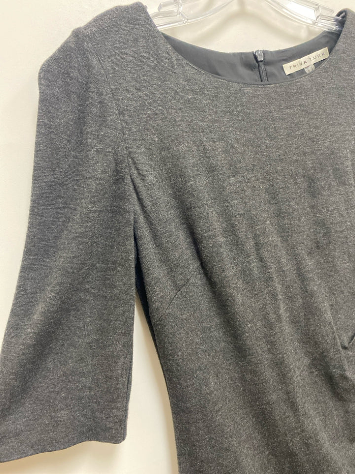 Trina Turk Size 6 Charcoal Heather Ruched 3/4 Sleeve Ladies Dress
