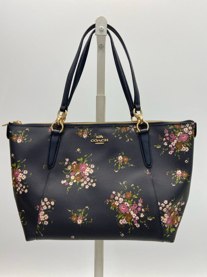 Coach Dark Navy Pink/Green Flower(s) Ava Tote 28965
