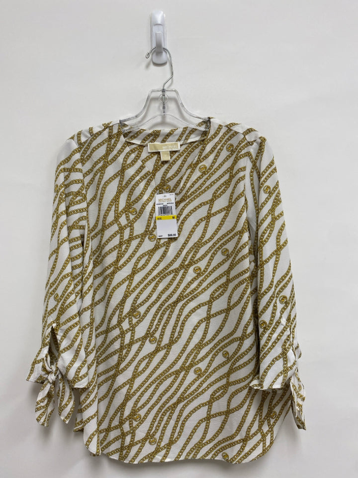Michael Kors Size M White Yellow Chainlink Print Ladies Top