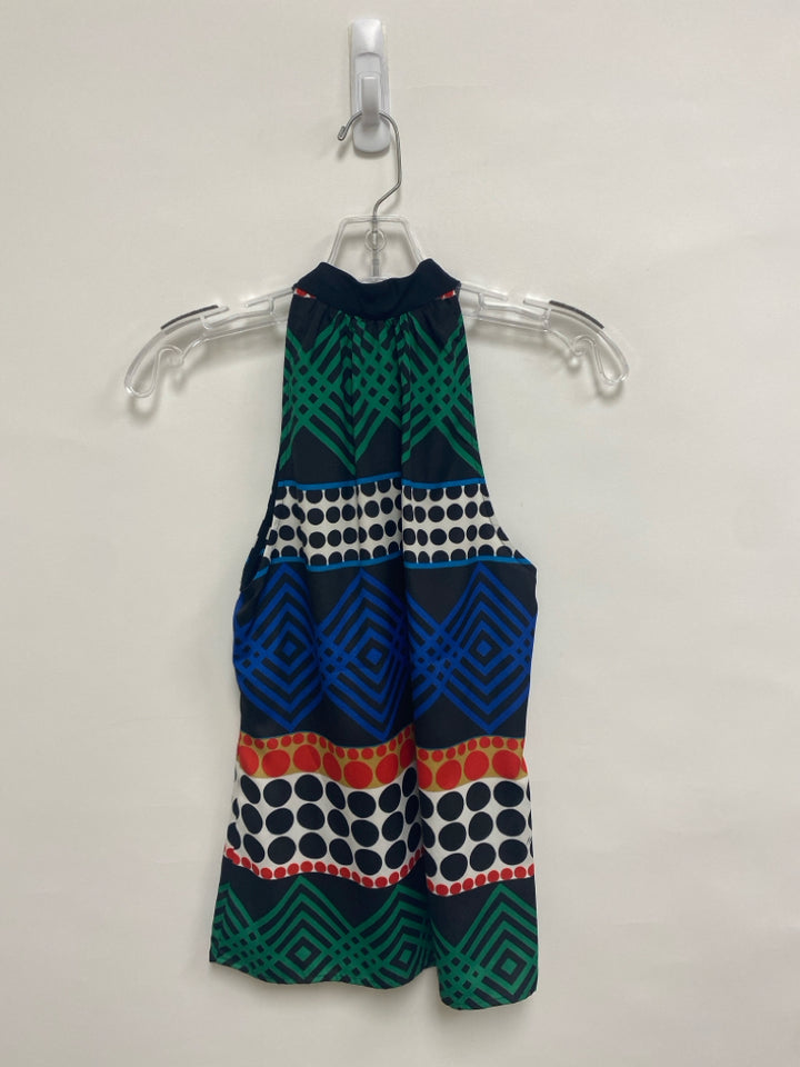 Trina Turk Size P Black/Green White/Mauve Assorted Print Sleeveless Petite Top