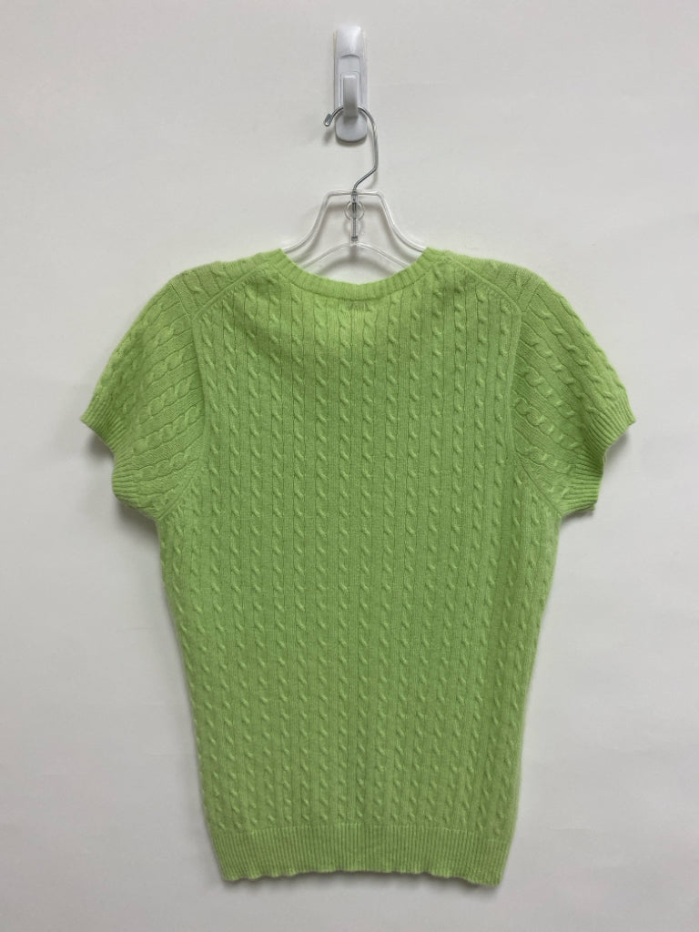 LILLY PULITZER Size L Lime Green Cable Knit Short Sleeve Cashmere Ladies Sweater