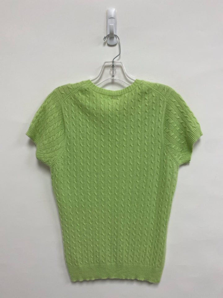 LILLY PULITZER Size L Lime Green Cable Knit Short Sleeve Cashmere Ladies Sweater