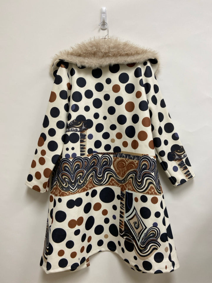 Size XL Cream/Black Brown Polka Dot Faux Fur Collar Ladies Jacket