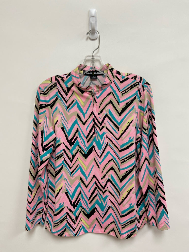jamie sadock Size M Pink Aqua/Black Zig Zag Quarter Zip Athletic Top