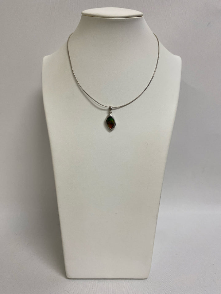 Silver Green/Multi Diamond Shape Necklace