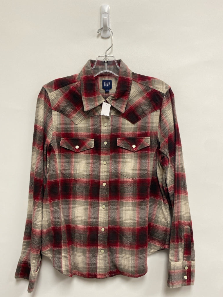 NWT Gap Size M Cream/Red Gray Plaid Long Sleeve Ladies Top