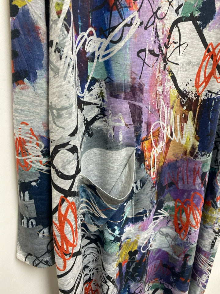Inoah Size XL Gray/Black Orange/Multi Abstract Mock Neck Ladies Dress