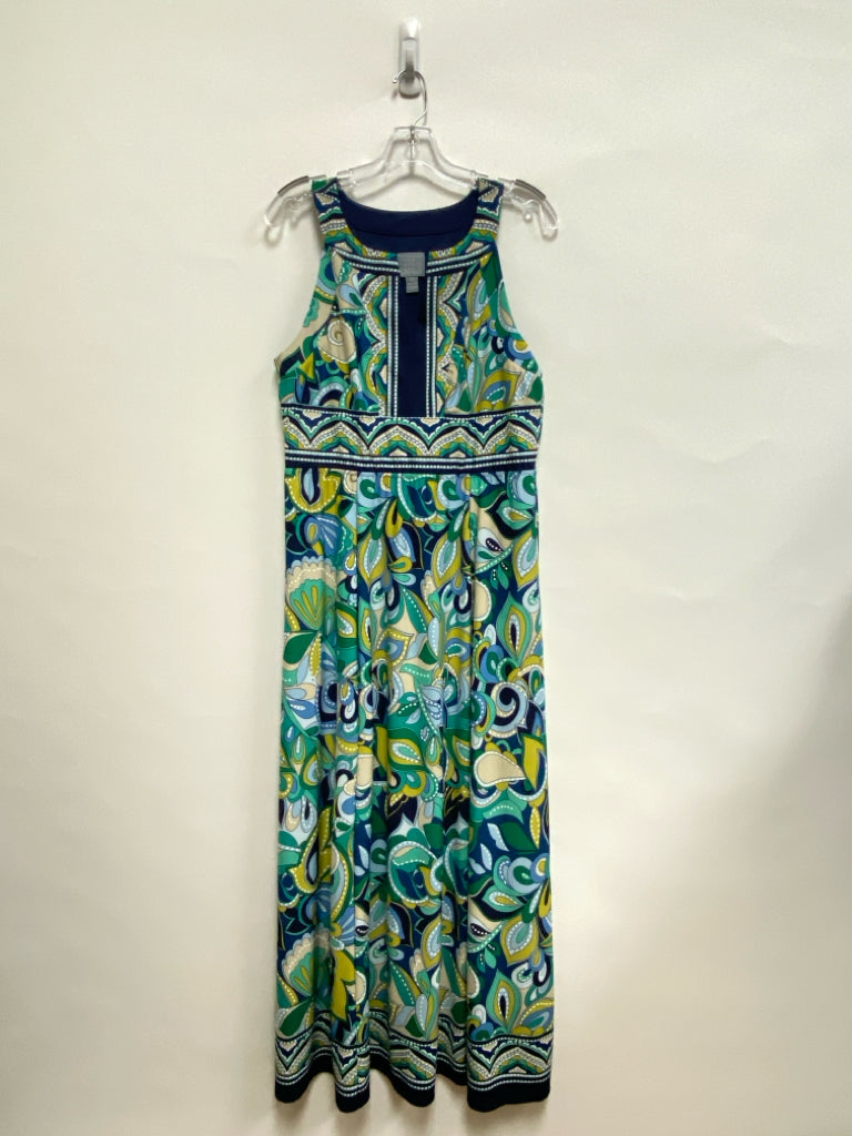 RabbitRabbit Size 12 Aqua/Navy Blue/Green Abstract Maxi Ladies Dress