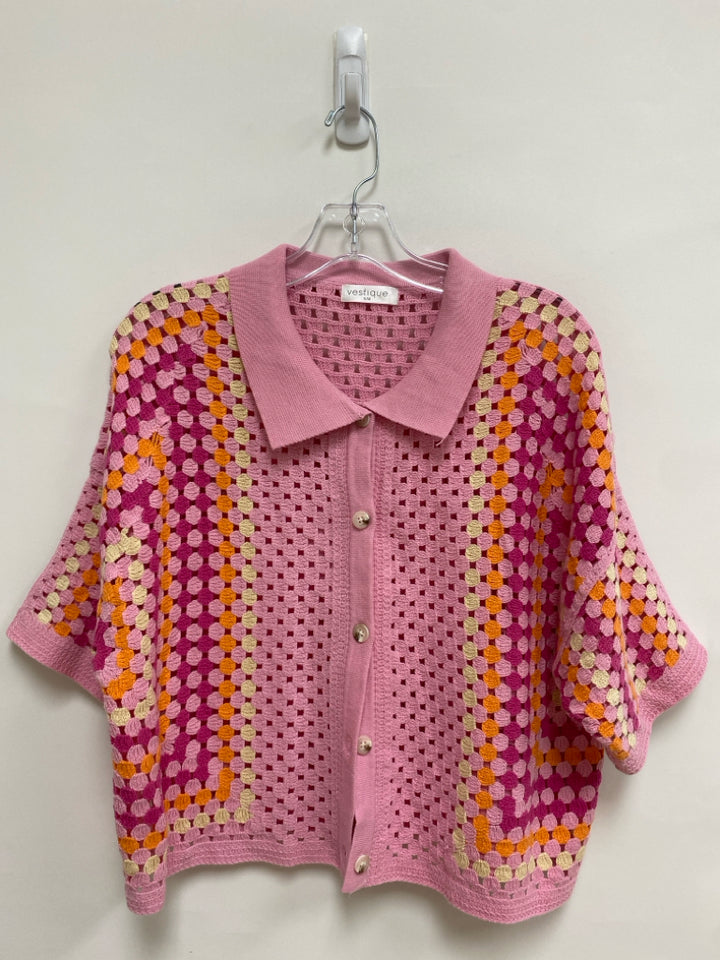vestique Size S Pink Cream/Coral Cardigan Ladies Sweater