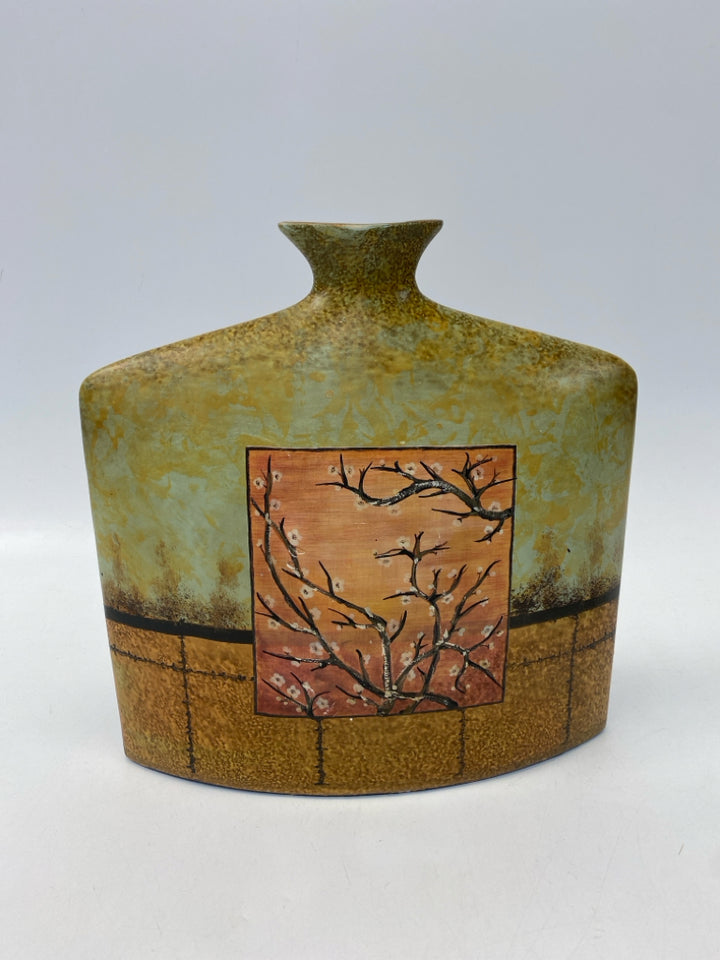 Green/Gold Asian Ceramic Vase