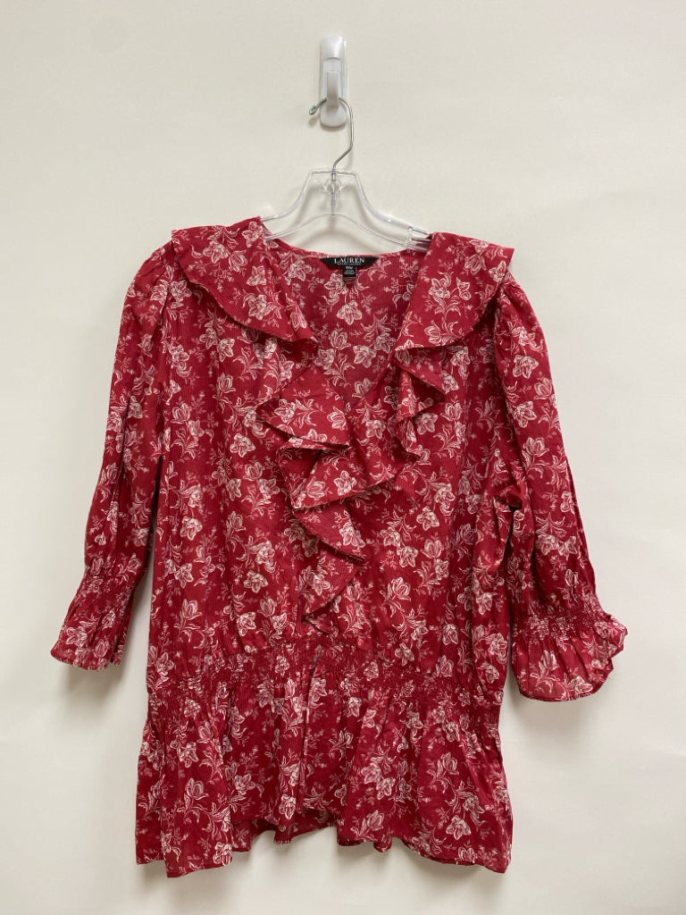 Lauren Ralph Lauren  SIZE  XXL Cranberry White Ruffles Sleeveless Plus Size Top