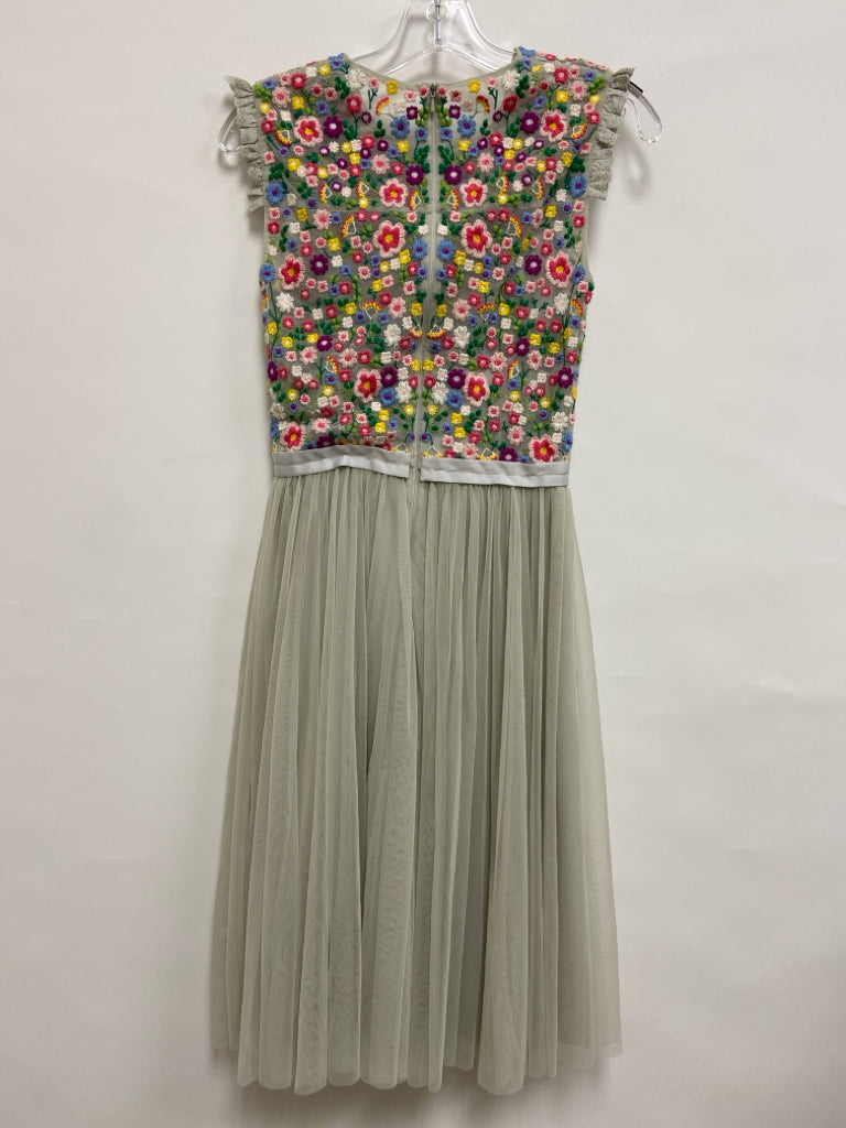 Needle &amp; Thread Size 2 Gray Multi Color Embroidered Sleeveless Ladies Dress