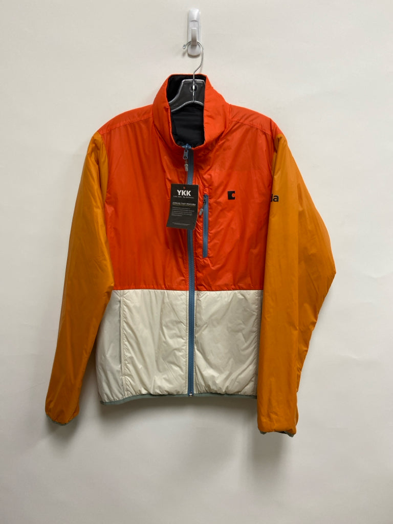 NWT Size M Orange Yellow/Cream Color Block Zip Down Men&