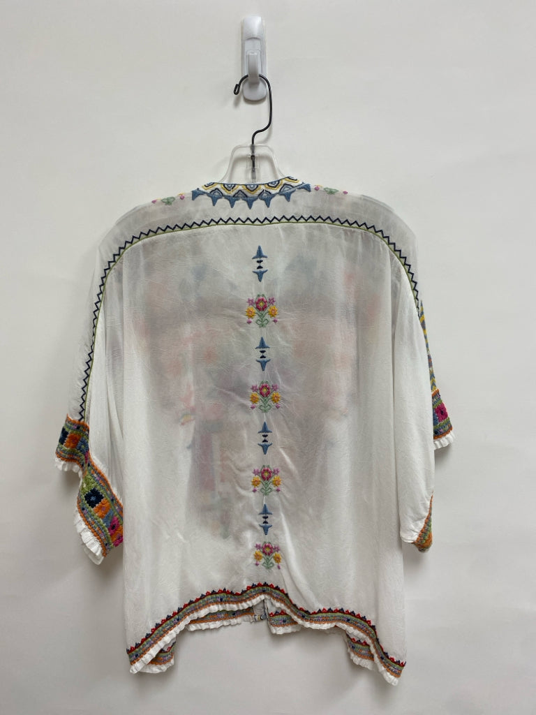 JOHNNY WAS Size M White Multi Color Embroidered Batwing Ladies Top