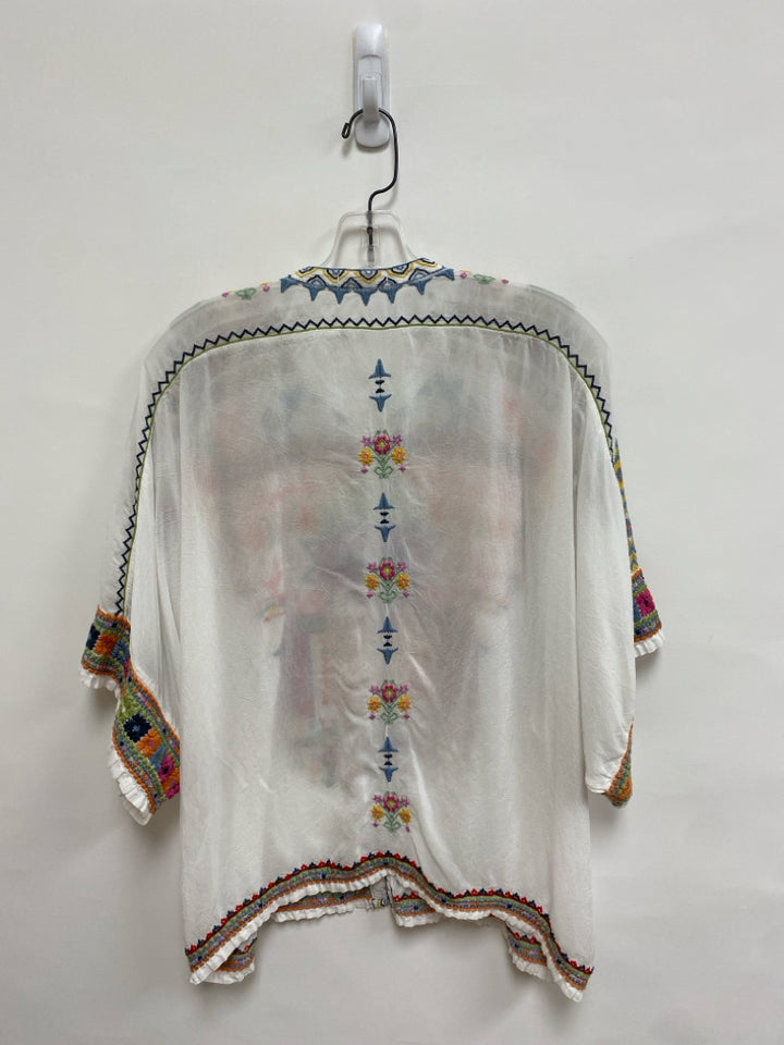 JOHNNY WAS Size M White Multi Color Embroidered Batwing Ladies Top