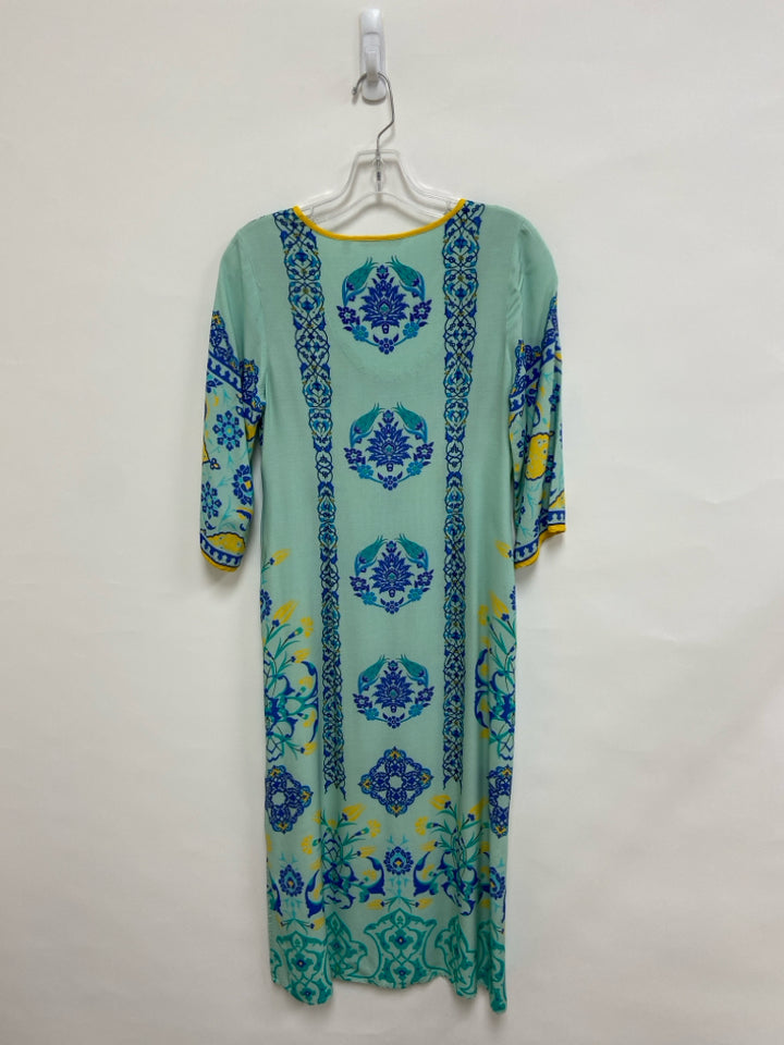 Soft Surroundings Size XSP Aqua/Blue Yellow Floral 3/4 Sleeve Petite Dress