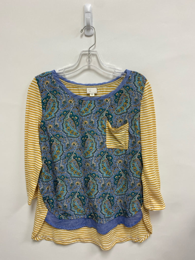 9-H15 STCL Size S Cream/Gold Blue/Aqua Stripes Ladies Top