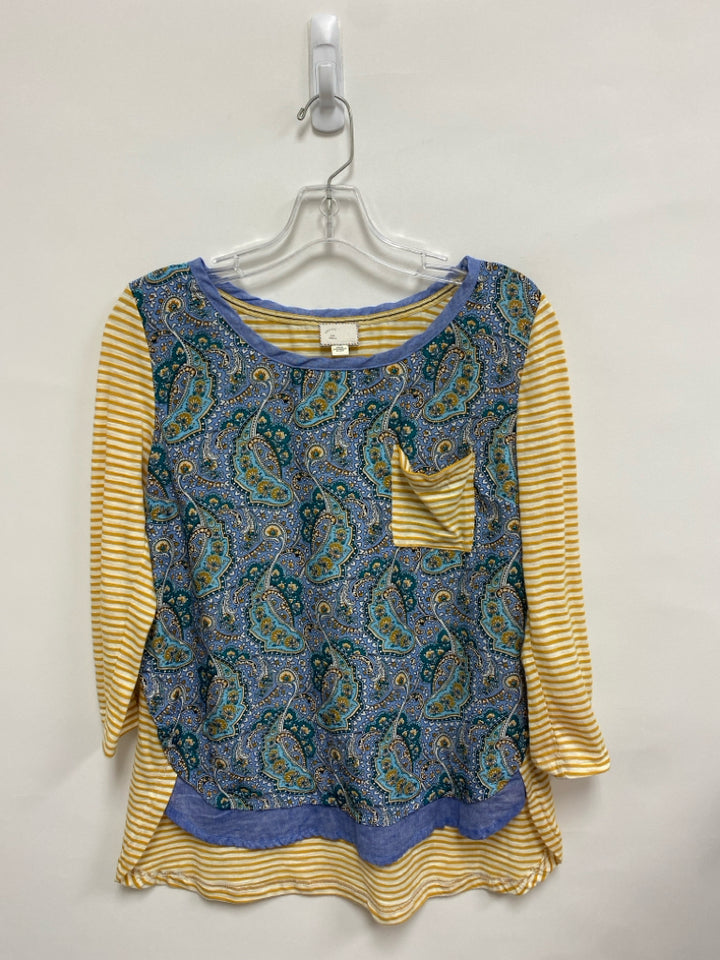 9-H15 STCL Size S Cream/Gold Blue/Aqua Stripes Ladies Top