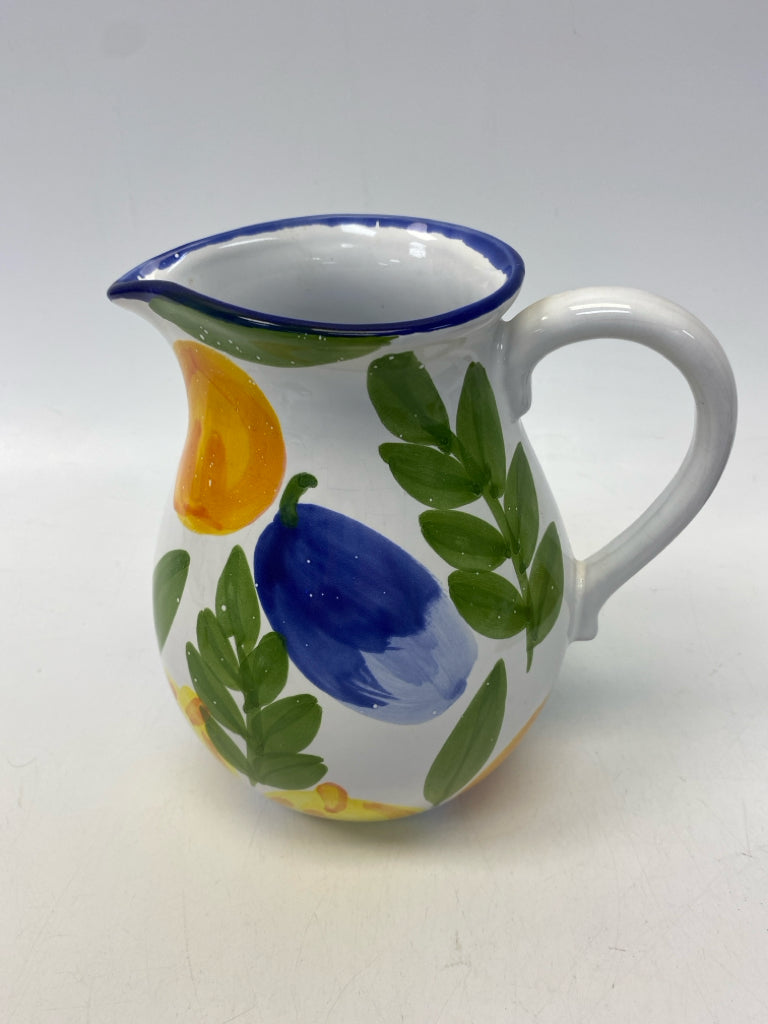 White Blue/Multi Fruit Ceramic Pitcher
