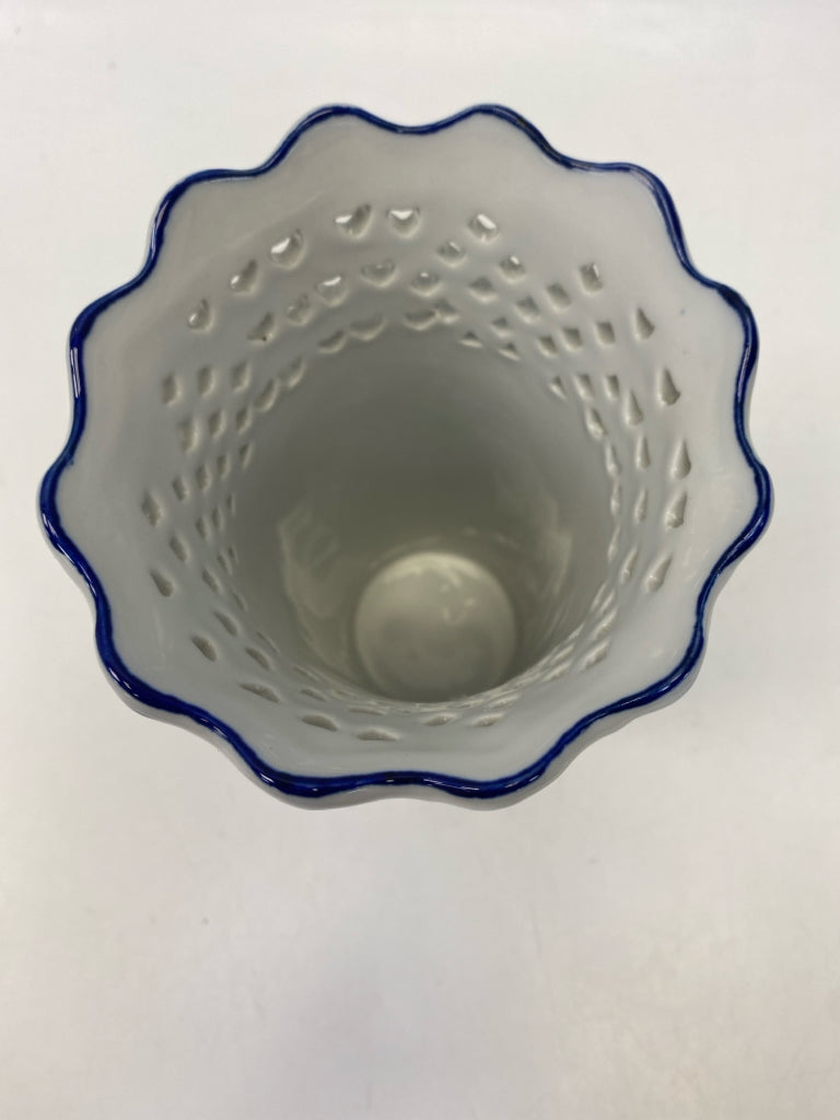 White Blue Perforated Porcelain Vase