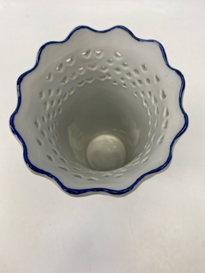 White Blue Perforated Porcelain Vase