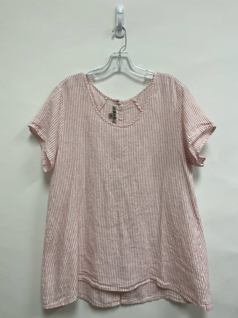 Flax Size M White/Pink Stripes Ladies Top