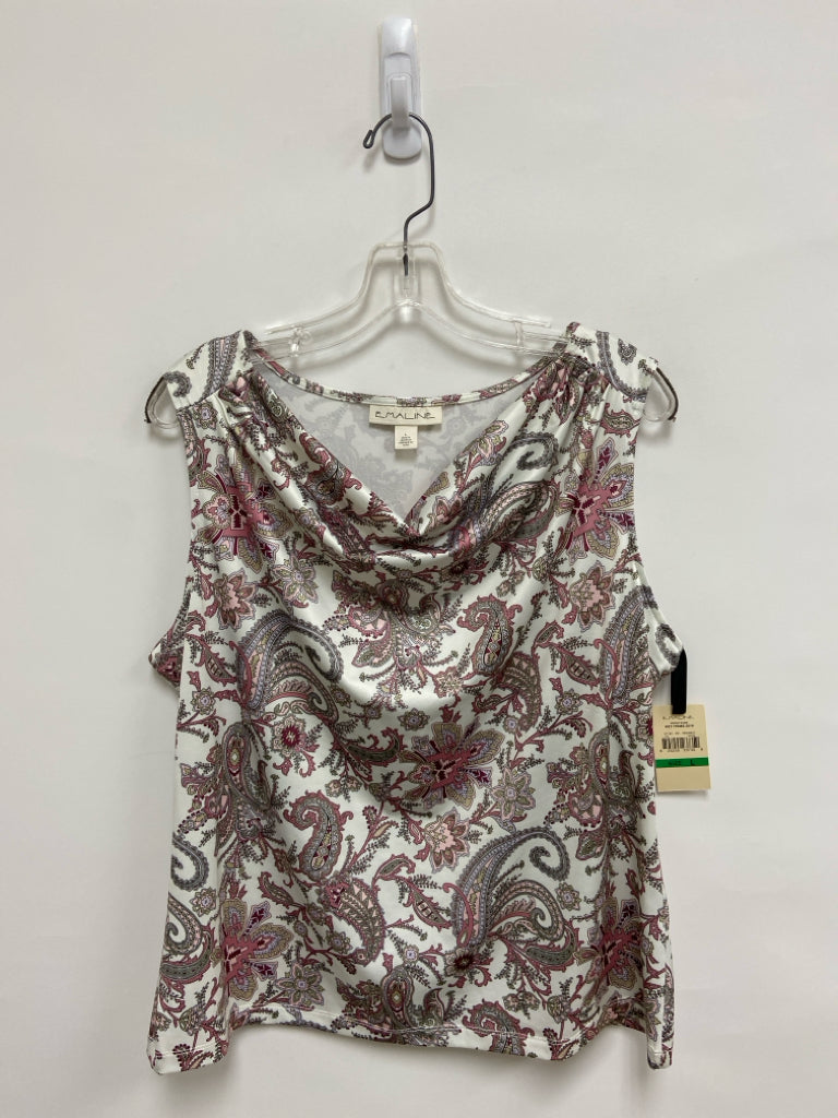 NWT Emaline Size L Cream/Pink Taupe Floral Sleeveless Ladies Top