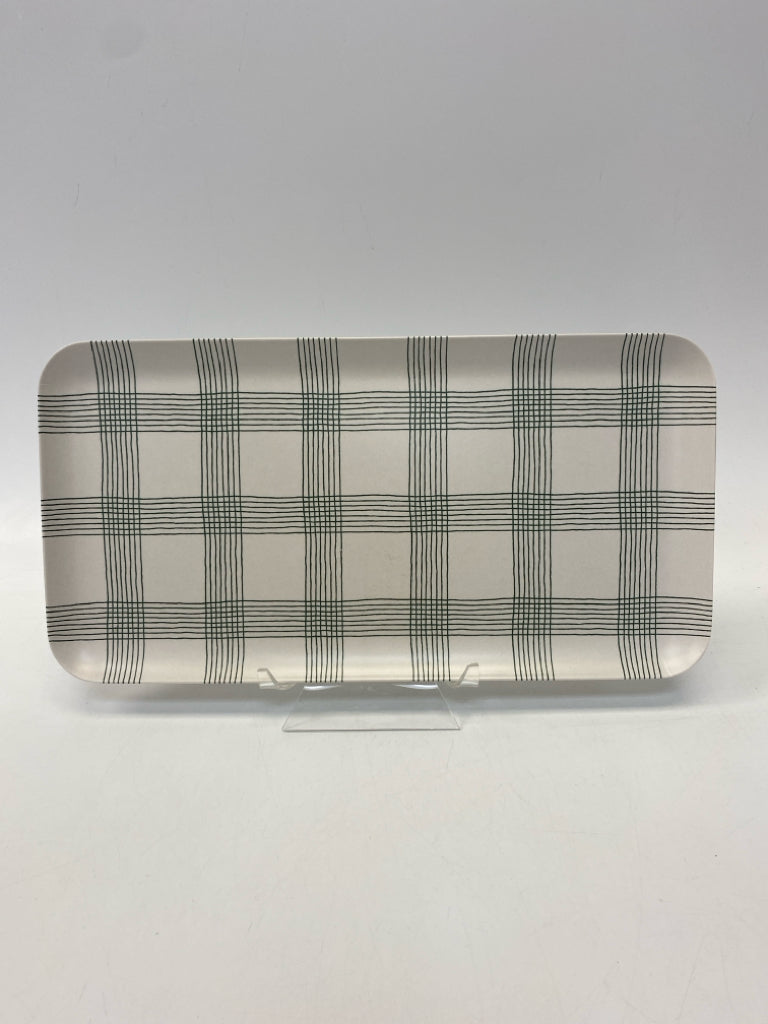 White Green Plaid Melamine Serving Piece