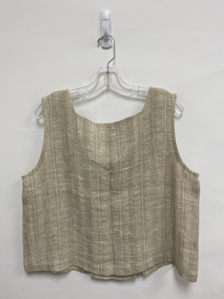 Grizas Size XL Tan White Sleeveless Linen Ladies Top
