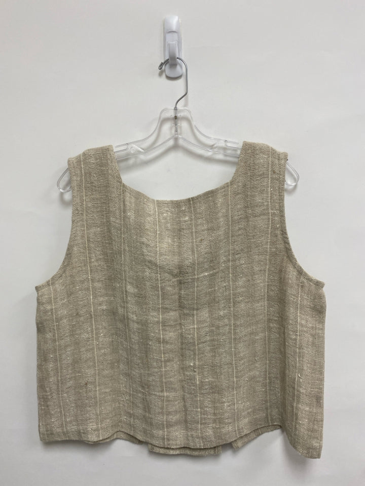 Grizas Size XL Tan White Sleeveless Linen Ladies Top
