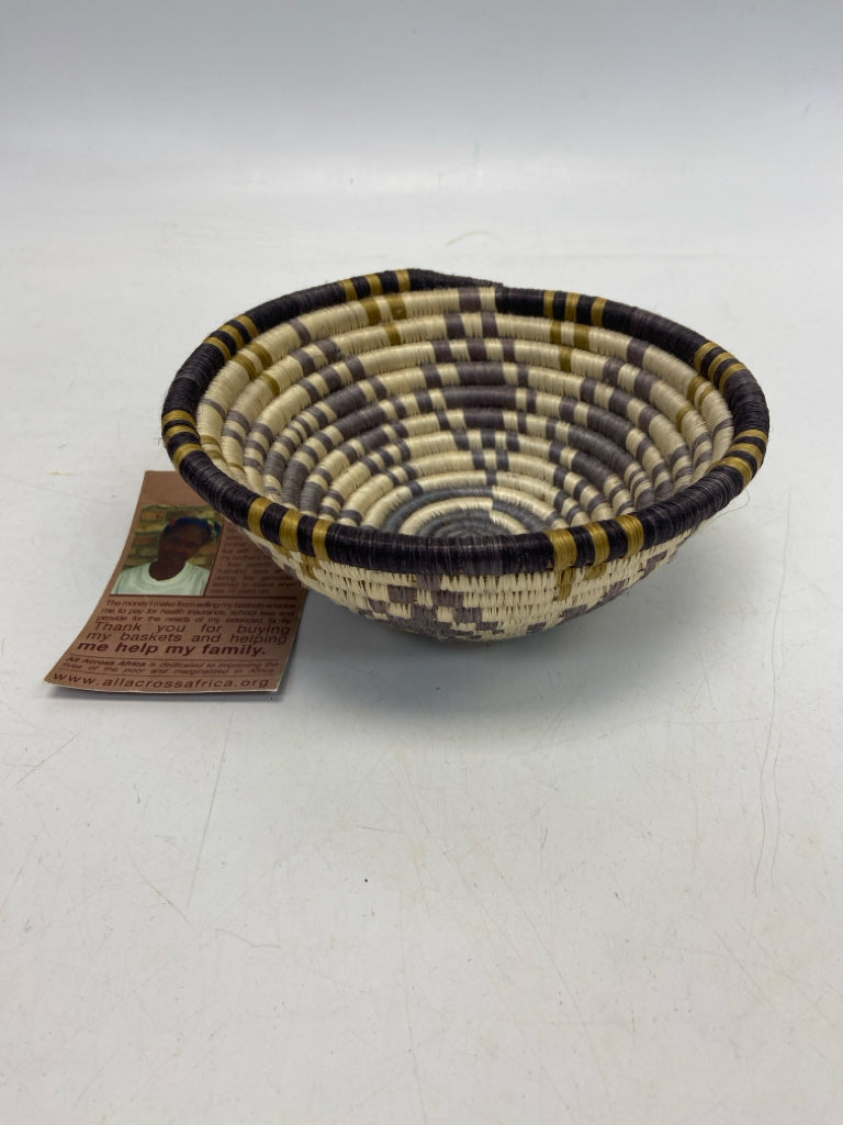 NWT Brown/Gold Gray/Cream Handcrafted Basket