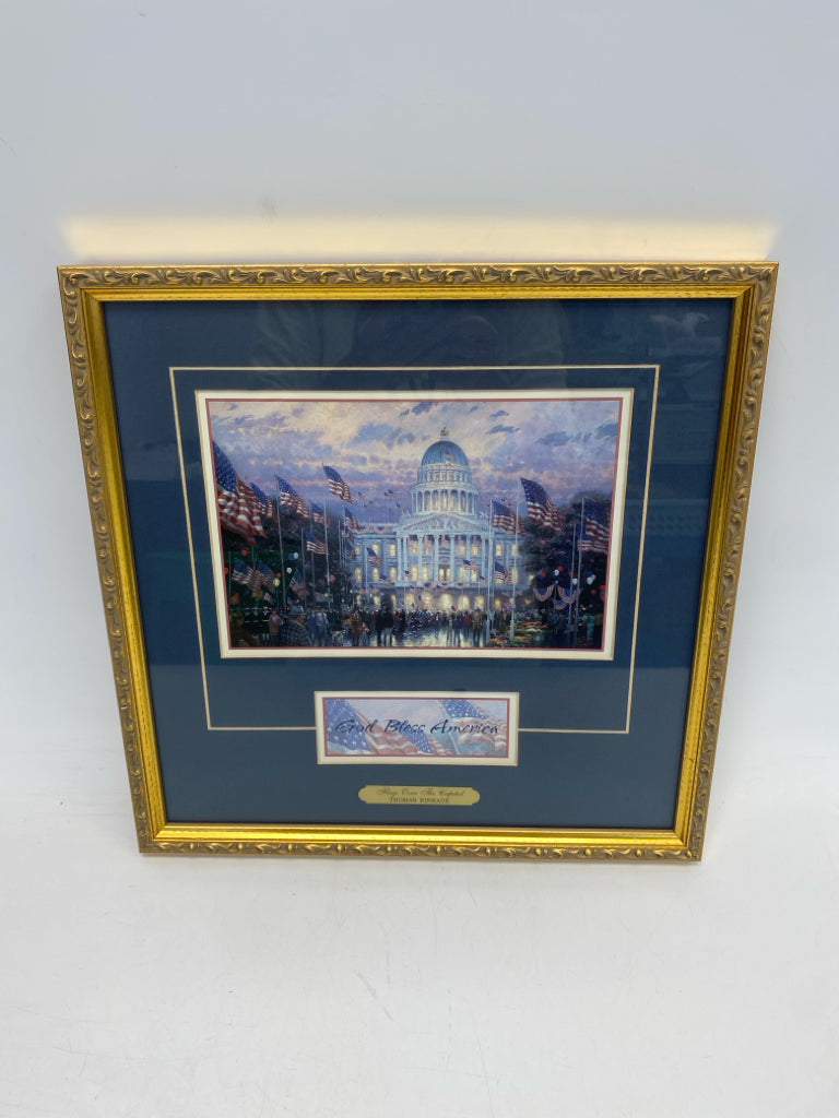 Thomas Kinkade White Red/White/Blue American Flag Framed Art
